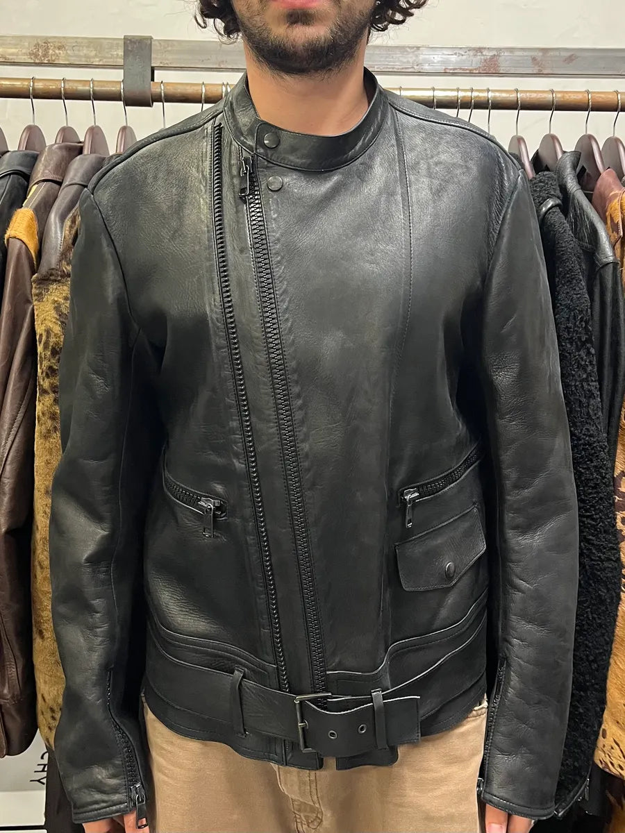 2000s Gucci Black Asymmetrical Leather Biker Jacket AKjDArN 1