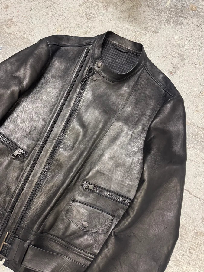 2000s Gucci Black Asymmetrical Leather Biker Jacket AKjDArN 3