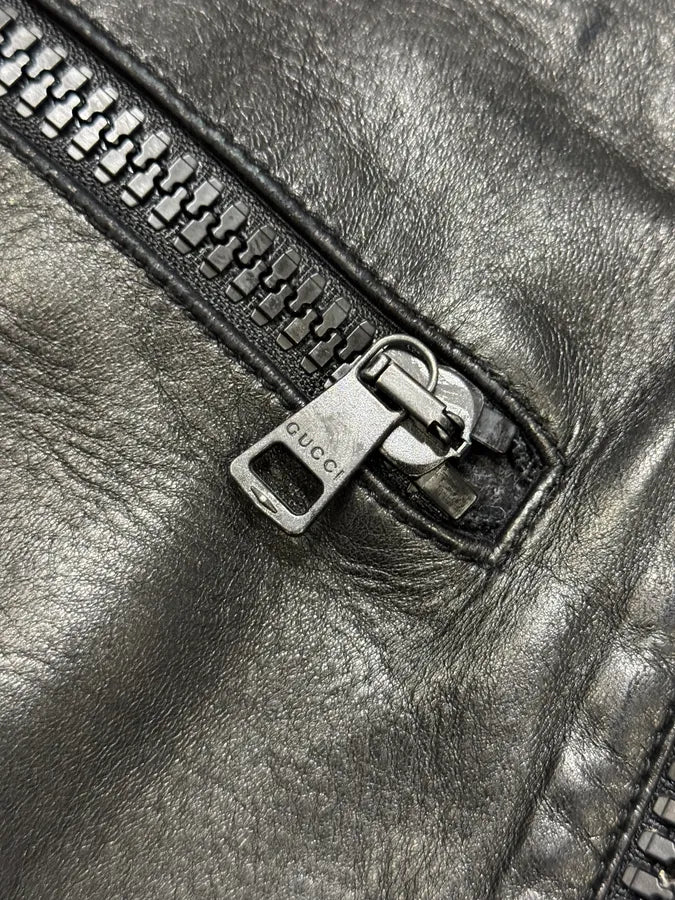 2000s Gucci Black Asymmetrical Leather Biker Jacket AKjDArN 5