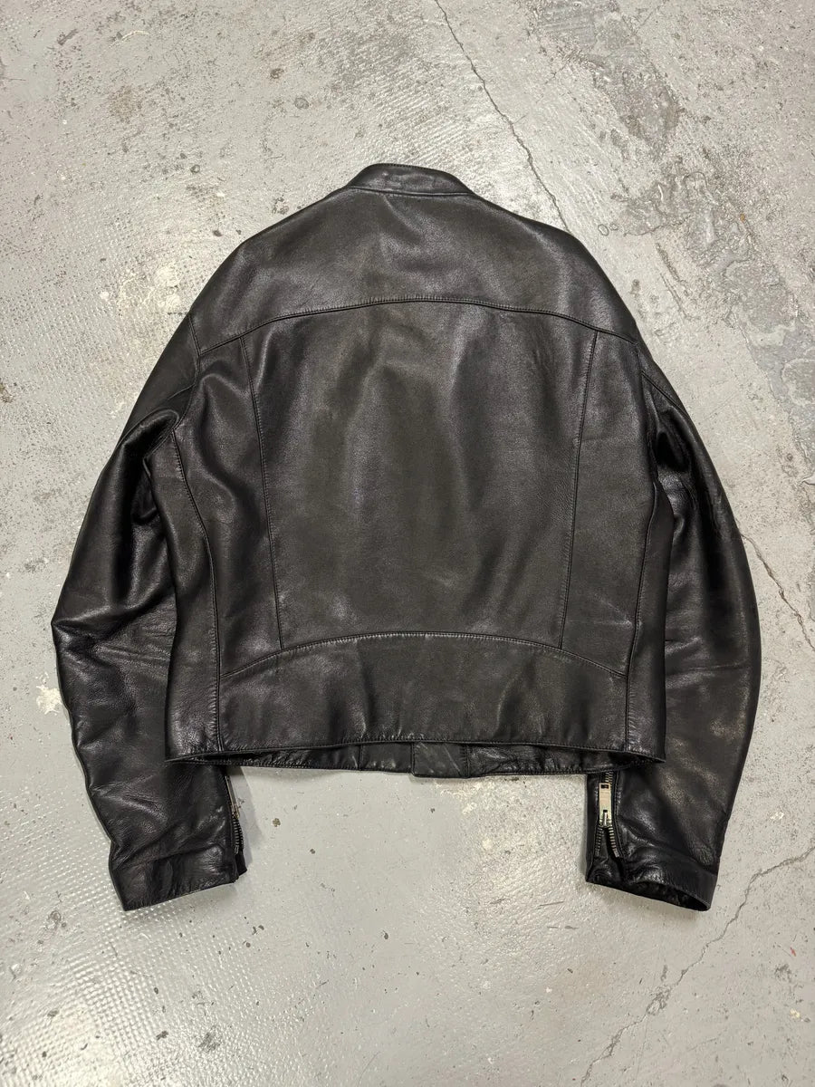 2000s Gucci Black Asymmetrical Leather Jacket by Tom Ford