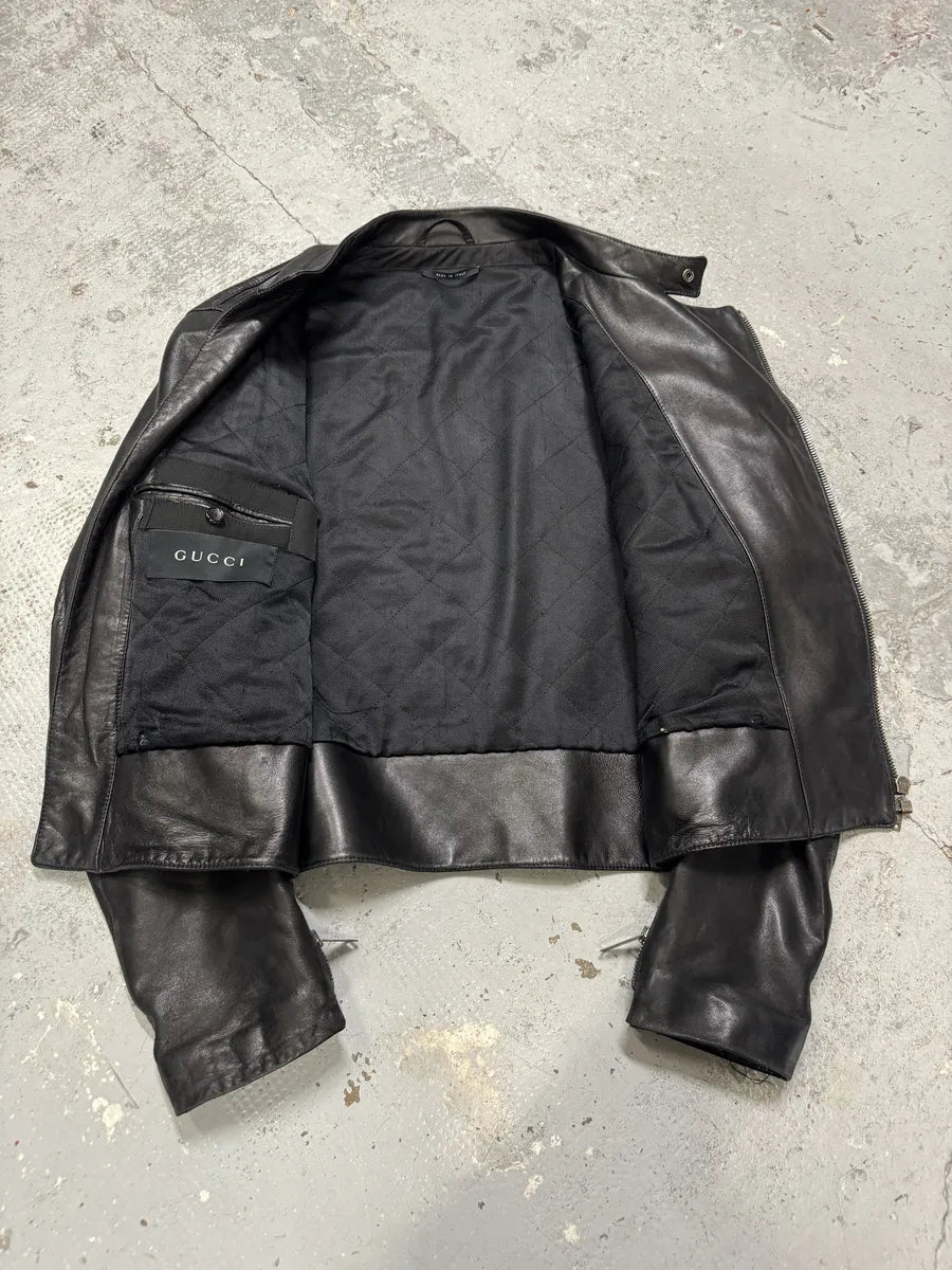 2000s Gucci Black Asymmetrical Leather Jacket by Tom Ford – Dolce