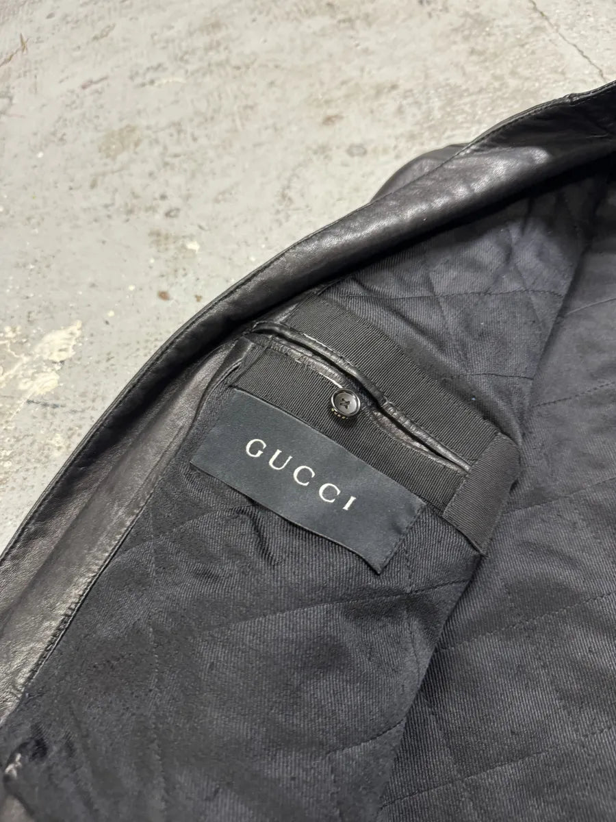 2000s Gucci Black Asymmetrical Leather Jacket by Tom Ford HsSopCx 8
