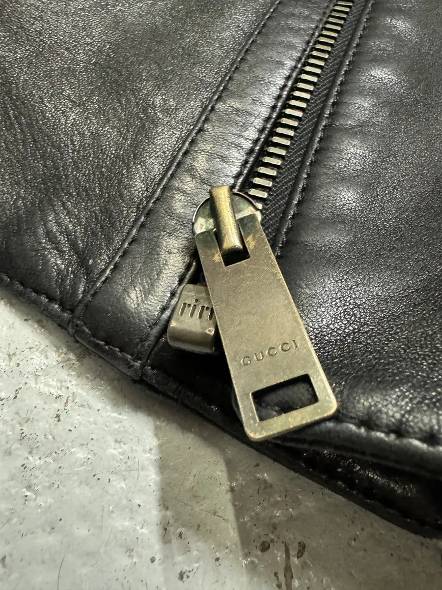 2000s Gucci Black Asymmetrical Leather Jacket by Tom Ford HsSopCx 9