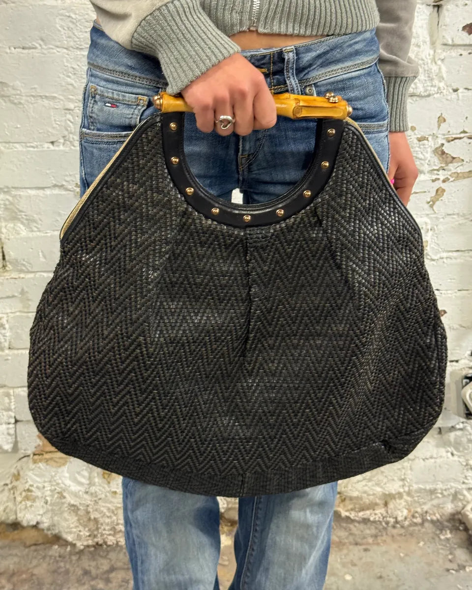 2000s Gucci Black Bamboo Handle Hobo Bag DwVtrpG 2