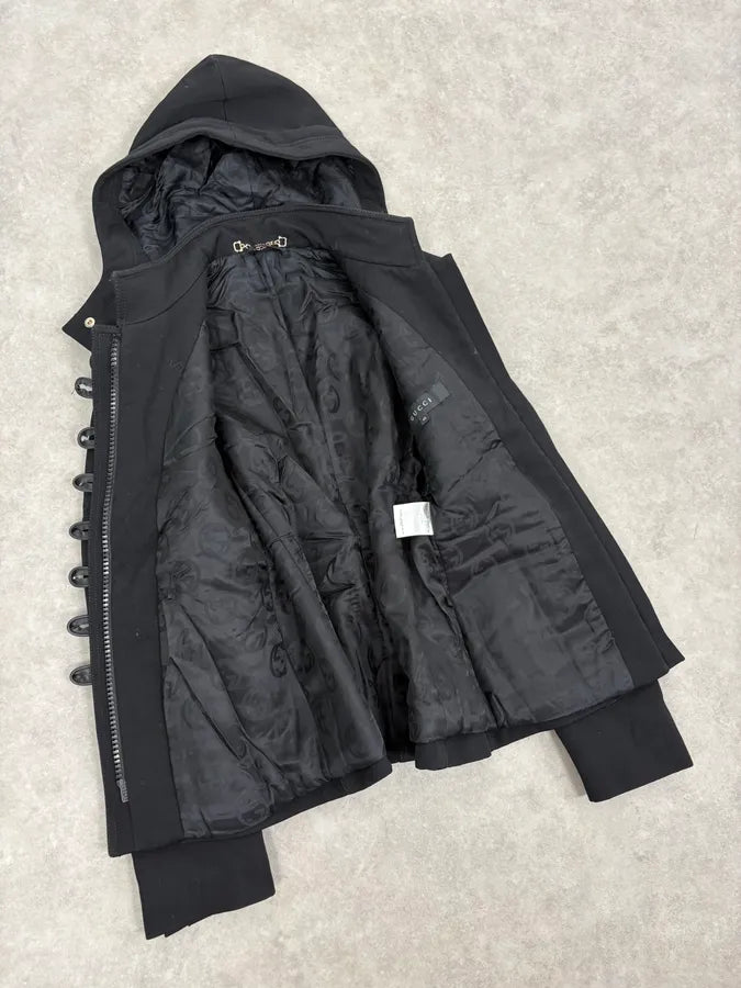 SS2007 Gucci Black Buttoned Hooded Wool Jacket by Frida Giannini gCgTrTP 6