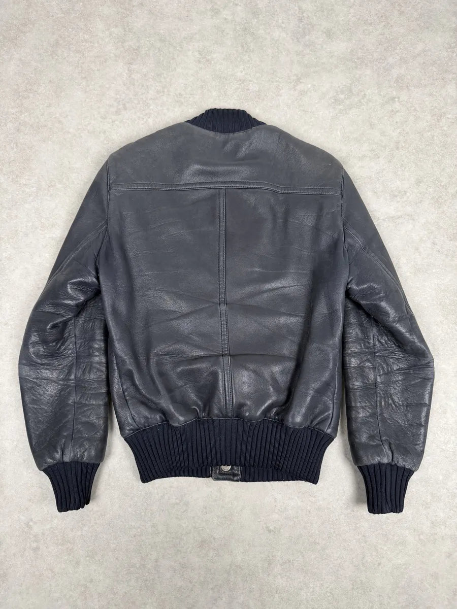 2000s Gucci Black Buttoned Leather Bomber Jacket MSmPvcw 3