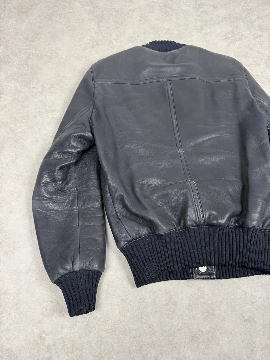 2000s Gucci Black Buttoned Leather Bomber Jacket MSmPvcw 7