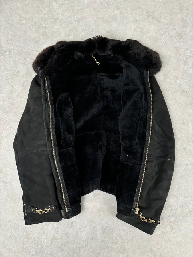 2000s Gucci Black Fur Shearling Leather Premium Jacket GtDBqJc 6