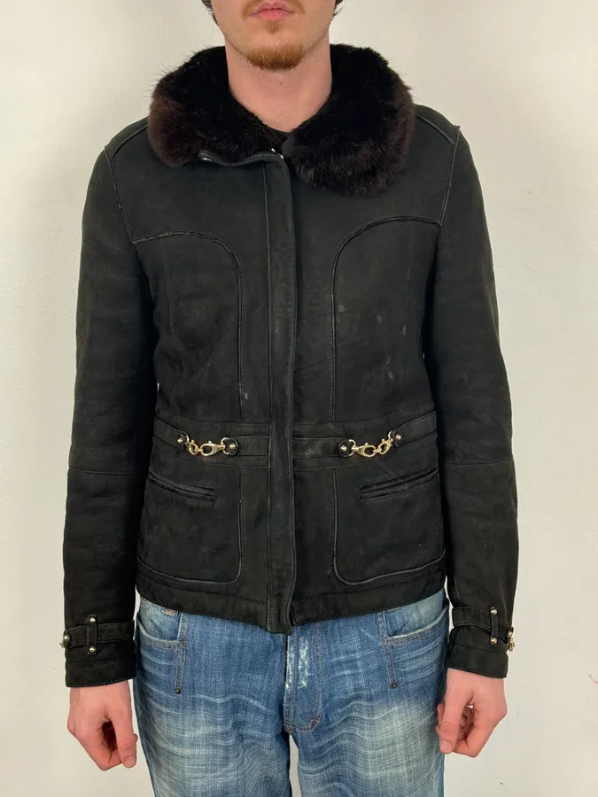 2000s Gucci Black Fur Shearling Leather Premium Jacket GtDBqJc 1