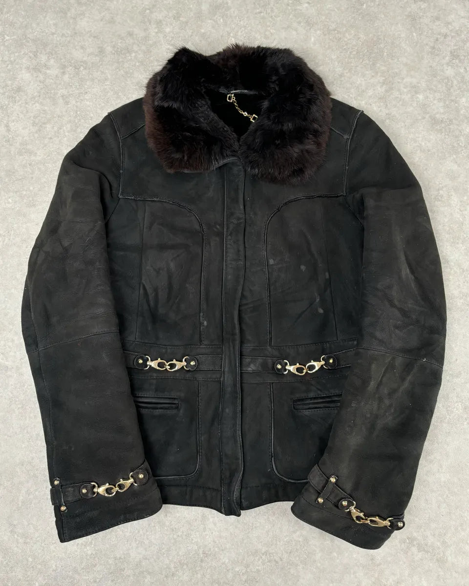 2000s Gucci Black Fur Shearling Leather Premium Jacket GtDBqJc 0