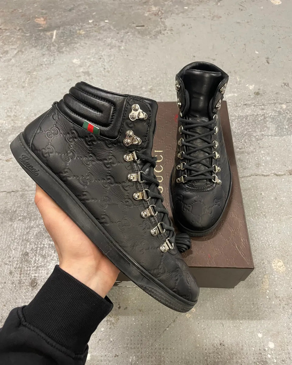 2000s Gucci Black High Leather Monogram Shoes (43eu/us9.5) 0