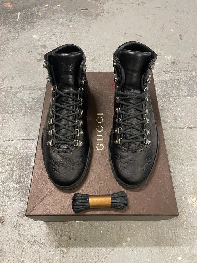 2000s Gucci Black High Leather Monogram Shoes (43eu/us9.5) 1
