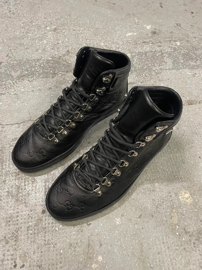 2000s Gucci Black High Leather Monogram Shoes (43eu/us9.5) 2