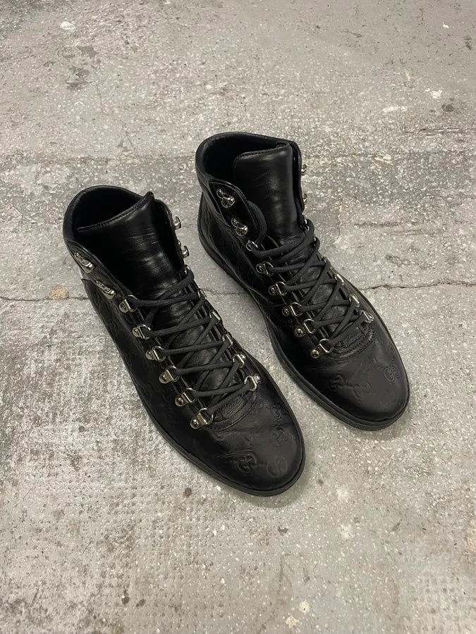 2000s Gucci Black High Leather Monogram Shoes (43eu/us9.5) 3