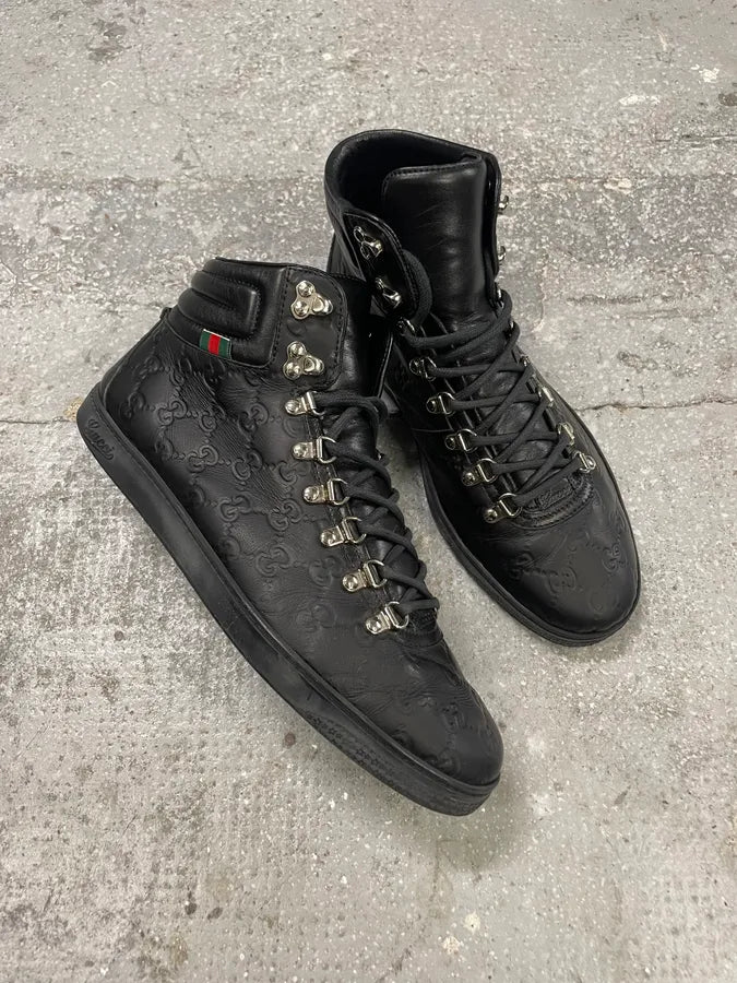 2000s Gucci Black High Leather Monogram Shoes (43eu/us9.5) 4