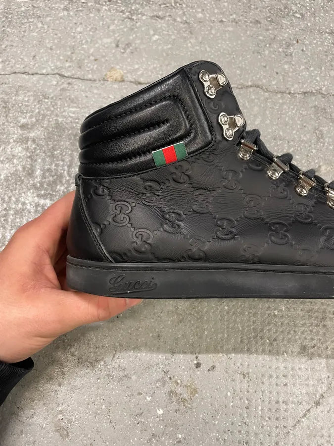 2000s Gucci Black High Leather Monogram Shoes (43eu/us9.5) 5