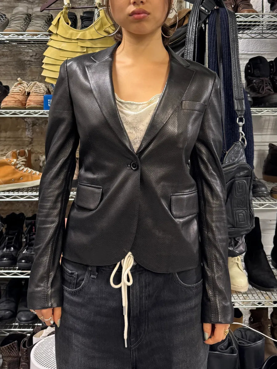 2000s Gucci Black Holes Leather Suit Jacket (S) BdHmwnl 1
