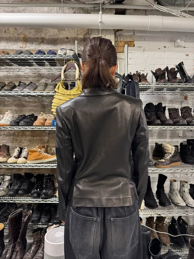 2000s Gucci Black Holes Leather Suit Jacket (S) BdHmwnl 2