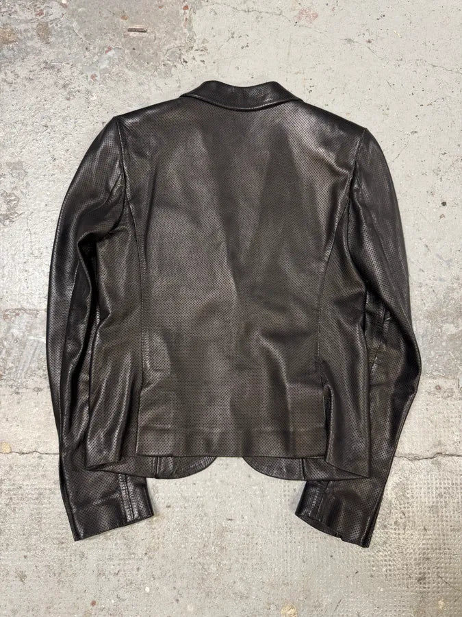 2000s Gucci Black Holes Leather Suit Jacket (S) BdHmwnl 5