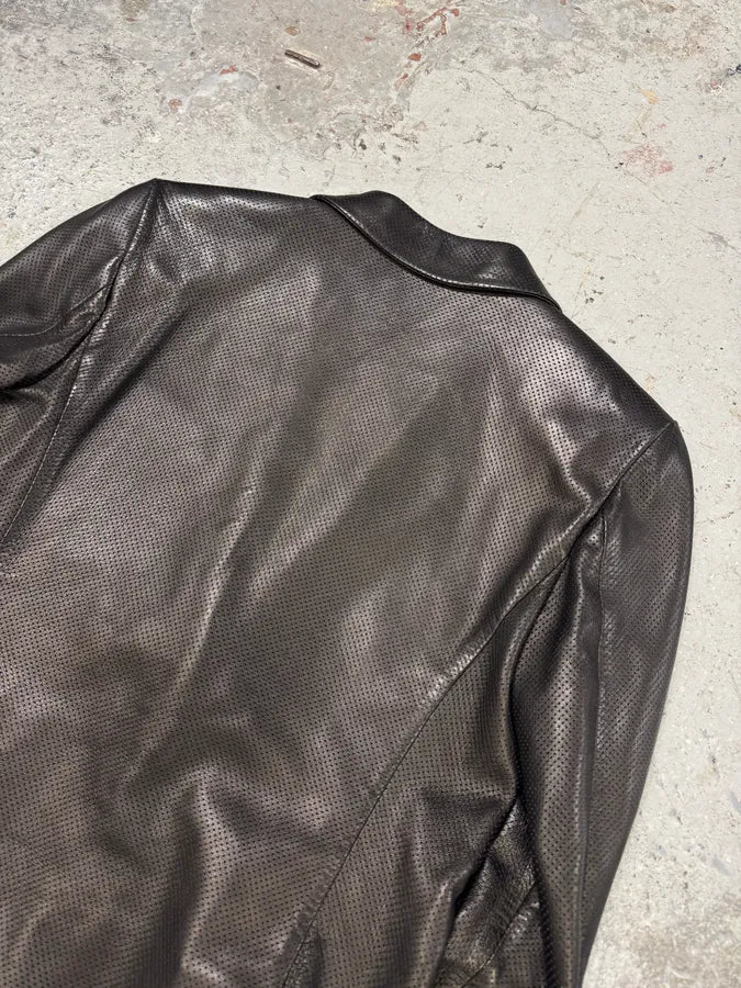 2000s Gucci Black Holes Leather Suit Jacket (S) BdHmwnl 6