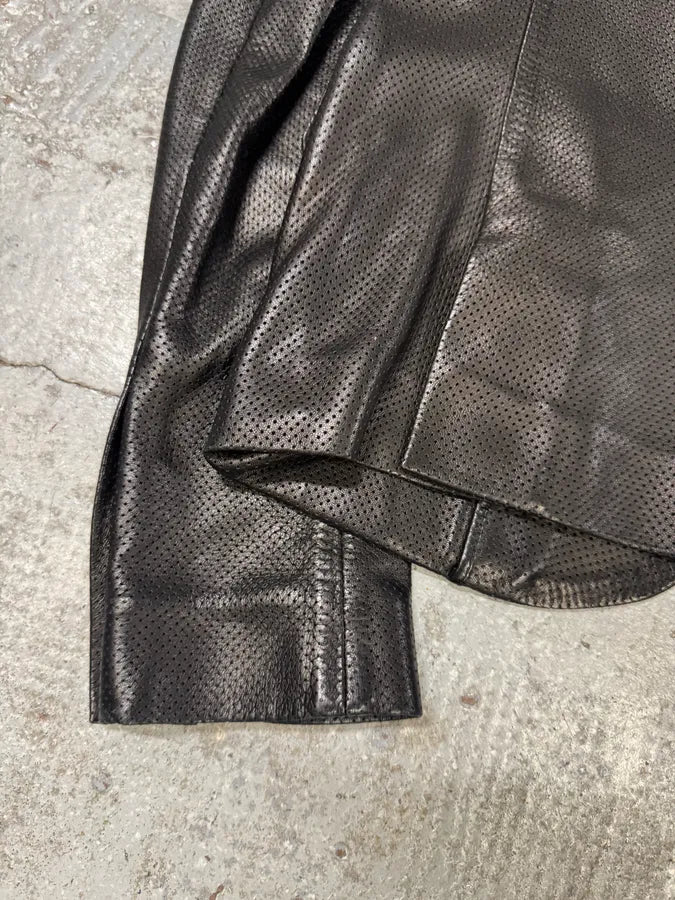 2000s Gucci Black Holes Leather Suit Jacket (S) BdHmwnl 8