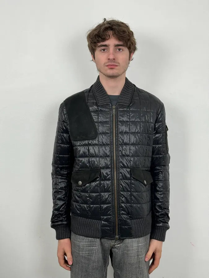 2000s Gucci Black Hybrid Leather Puffer Quilted Jacket jMOyeUu 1