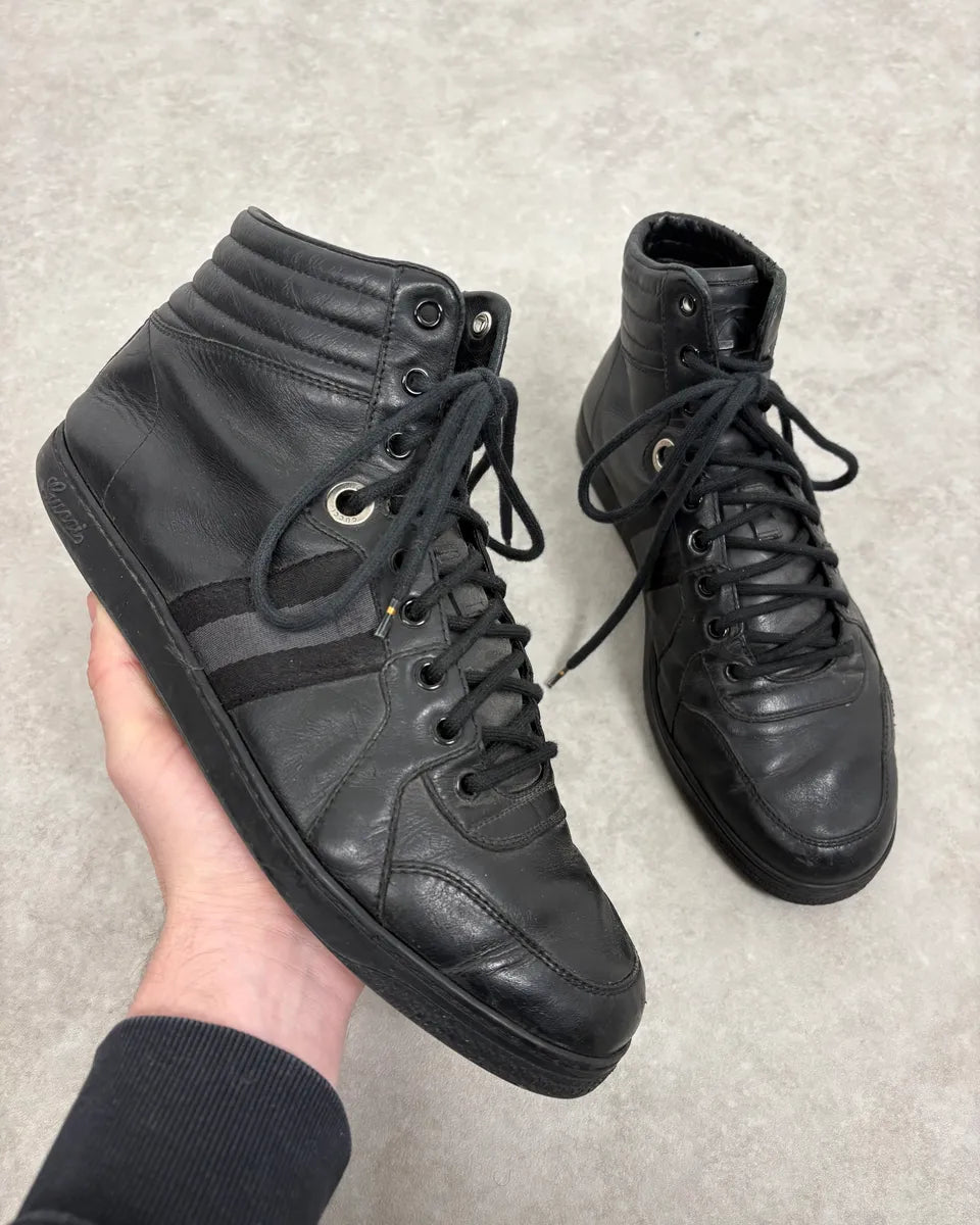 2000s Gucci Black Italian Leather High Sneakers DcIJvkL 0