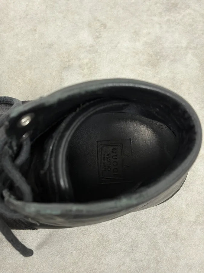 2000s Gucci Black Italian Leather High Sneakers DcIJvkL 9