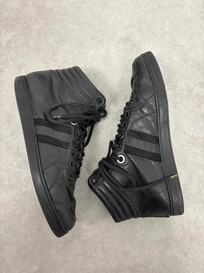 2000s Gucci Black Italian Leather High Sneakers DcIJvkL 5