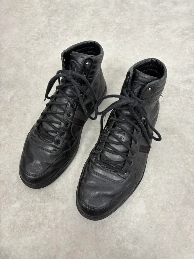 2000s Gucci Black Italian Leather High Sneakers DcIJvkL 2