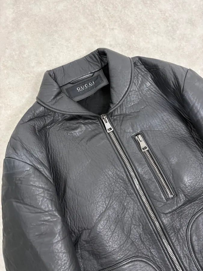2010s Gucci Black Laced Biker Leather Jacket COpdfqk 4