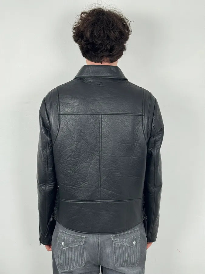 2010s Gucci Black Laced Biker Leather Jacket COpdfqk 2