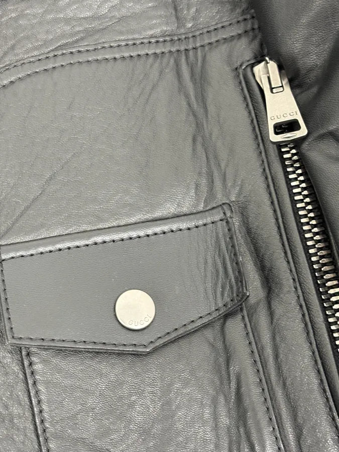 2010s Gucci Black Laced Biker Leather Jacket COpdfqk 10