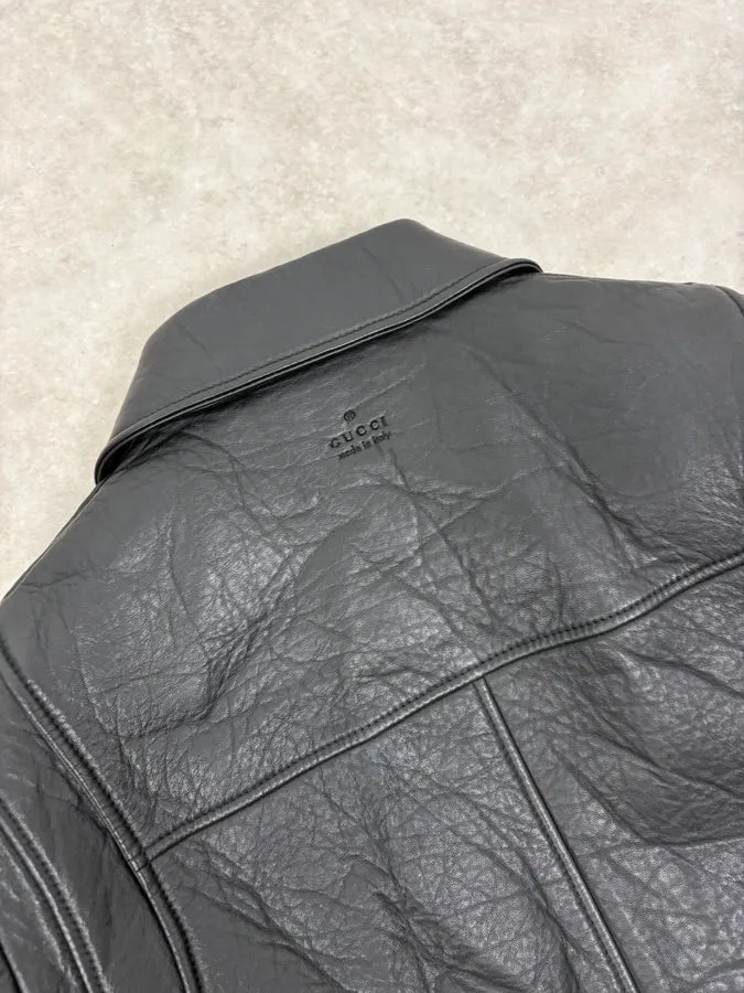 2010s Gucci Black Laced Biker Leather Jacket COpdfqk 8