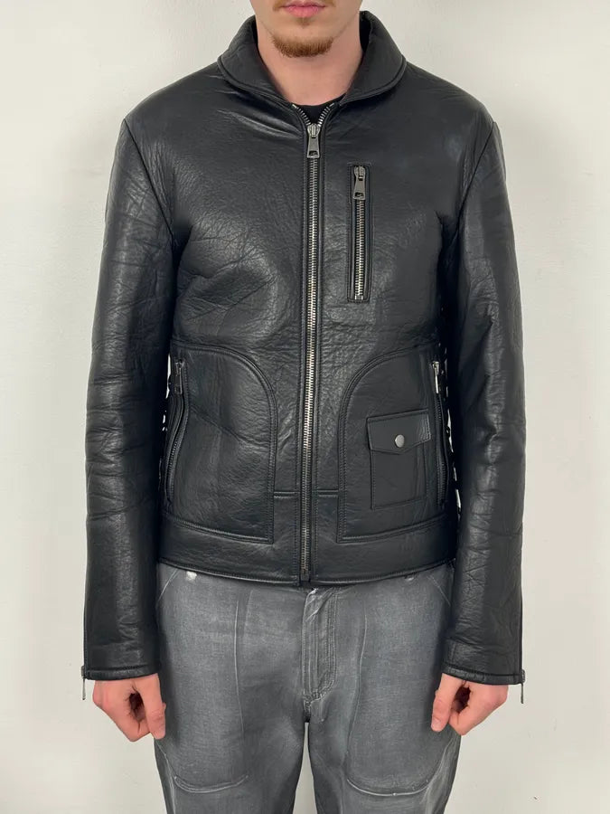 2010s Gucci Black Laced Biker Leather Jacket COpdfqk 1