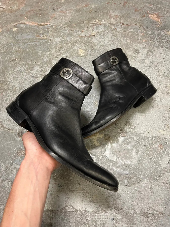 2000s Gucci Black Leather Ankle Boots (44eu/us10) pgAoFKW 1