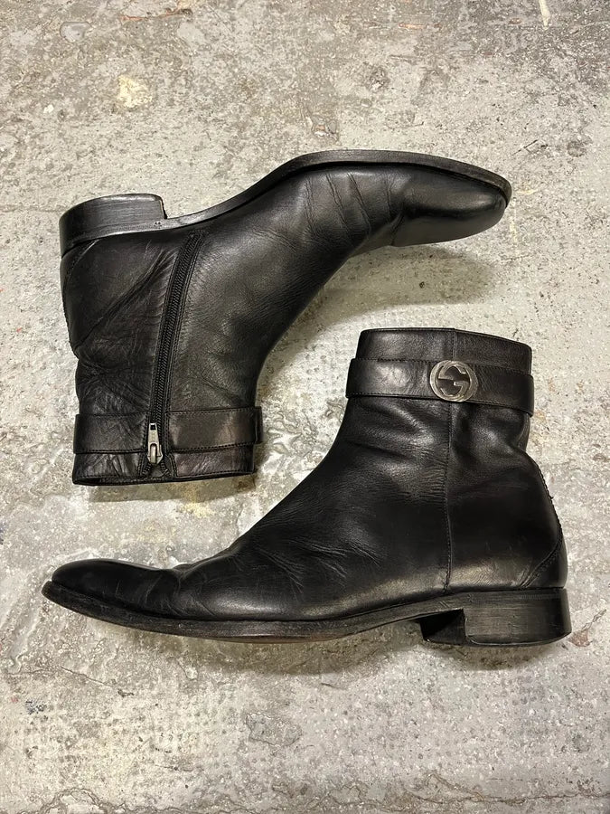 2000s Gucci Black Leather Ankle Boots (44eu/us10) pgAoFKW 2