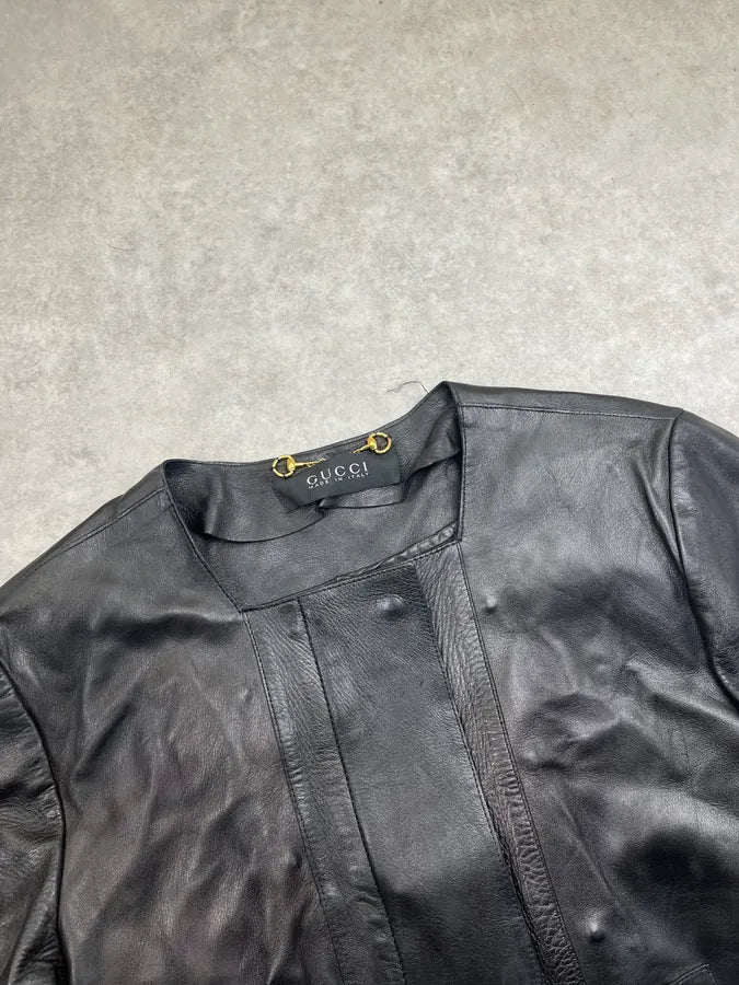 AW2002 Gucci Black Leather Belted Long Jacket by Tom Ford CHkGHwN 4
