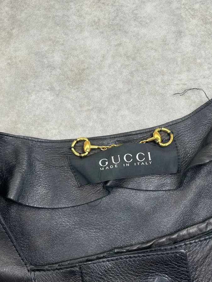 AW2002 Gucci Black Leather Belted Long Jacket by Tom Ford CHkGHwN 9