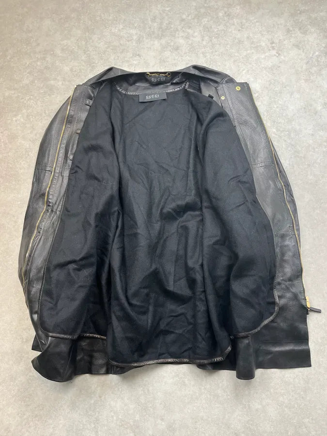 AW2002 Gucci Black Leather Belted Long Jacket by Tom Ford CHkGHwN 7