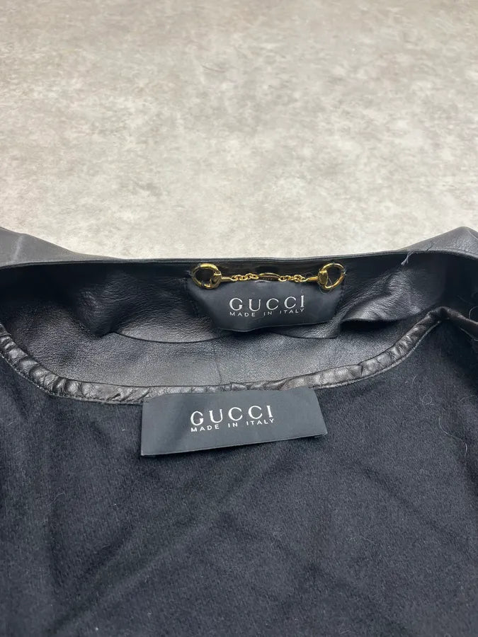 AW2002 Gucci Black Leather Belted Long Jacket by Tom Ford CHkGHwN 10