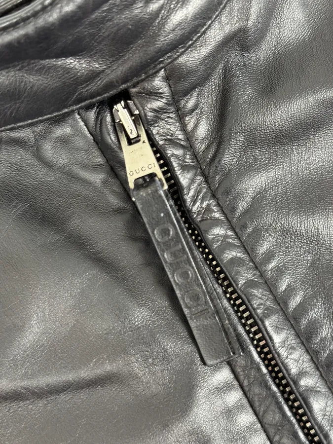 AW1998 Gucci Black Leather Biker Jacket by Tom Ford lmTgIvF 8