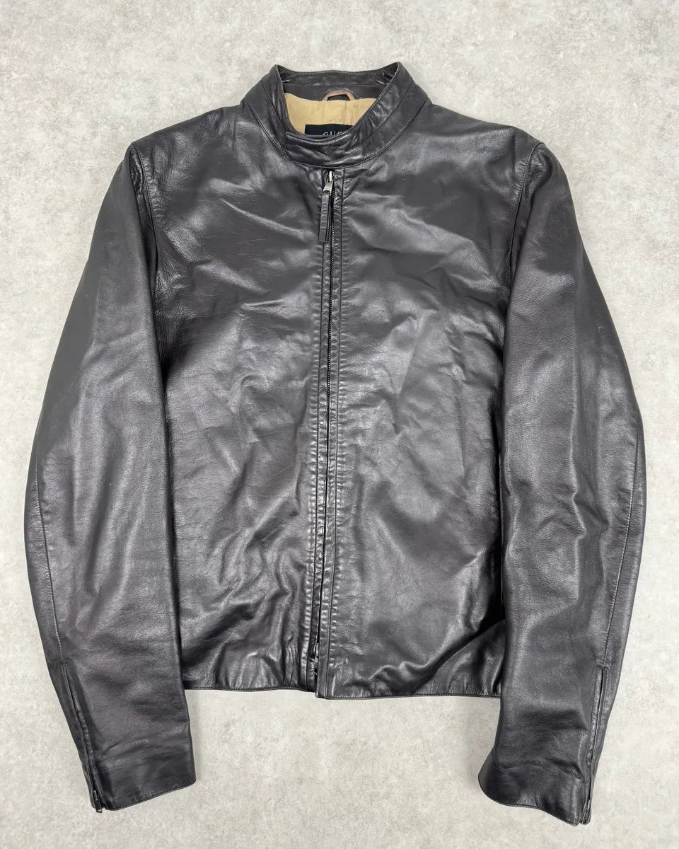 AW1998 Gucci Black Leather Biker Jacket by Tom Ford lmTgIvF 0