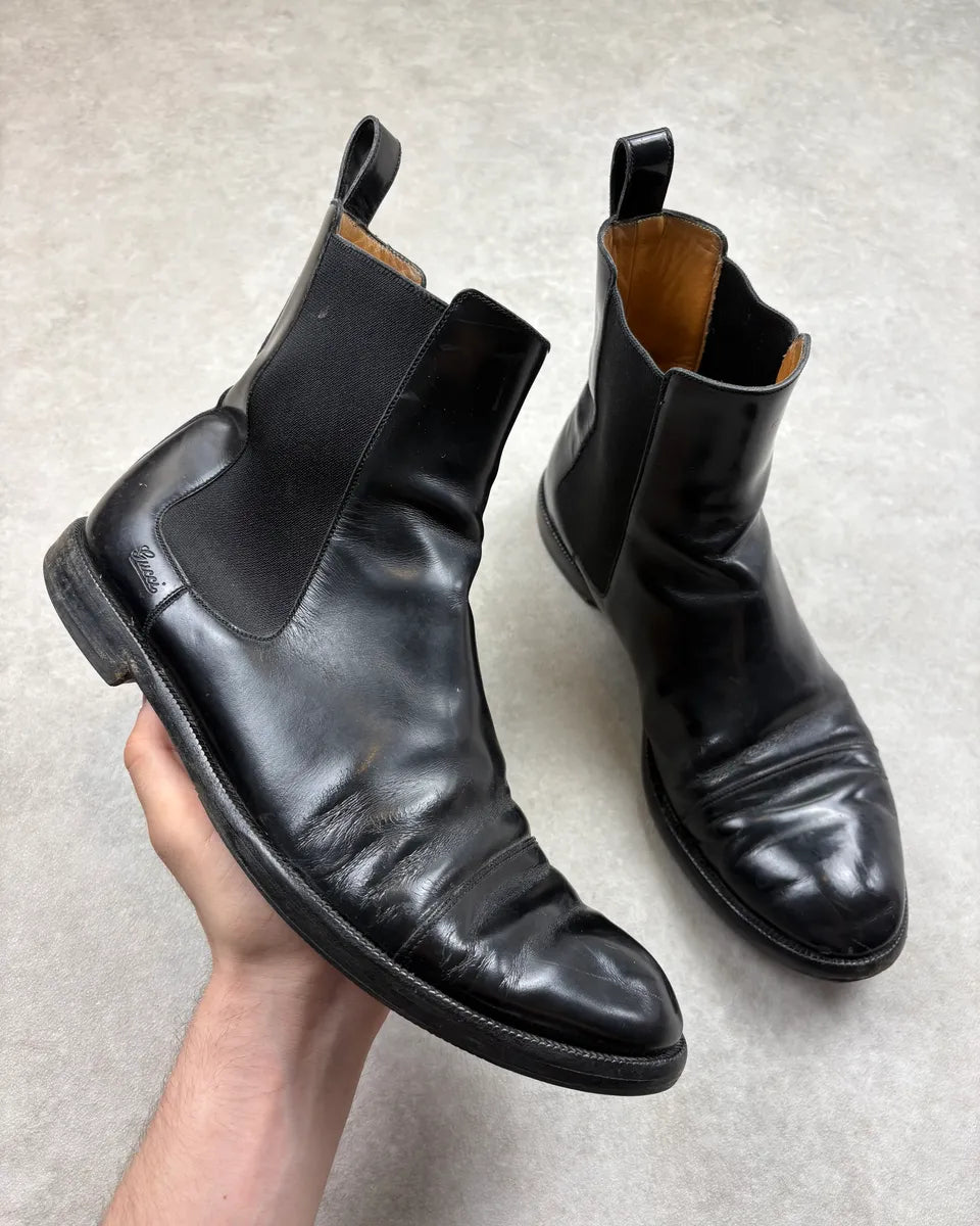 2000s Gucci Black Leather Chelsea Boots LbKLxBG 0