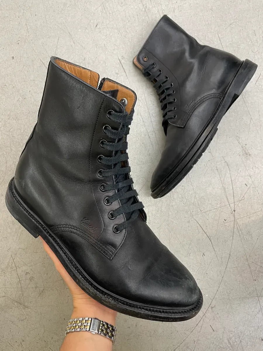 2000s Gucci Black Leather Combat Boots OKcOPSv 0
