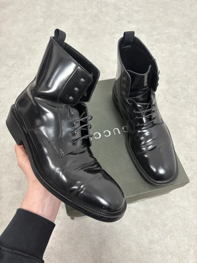 2000s Gucci Black Leather Combat Boots eeAvayP 0