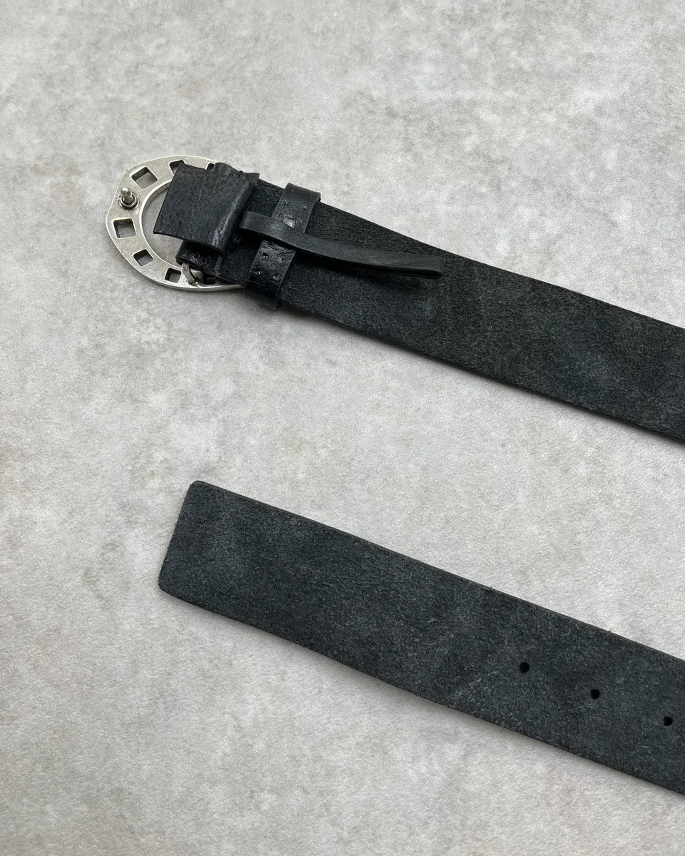 2000s Gucci Black Leather Horseshoe Buckle Belt atshizj 5