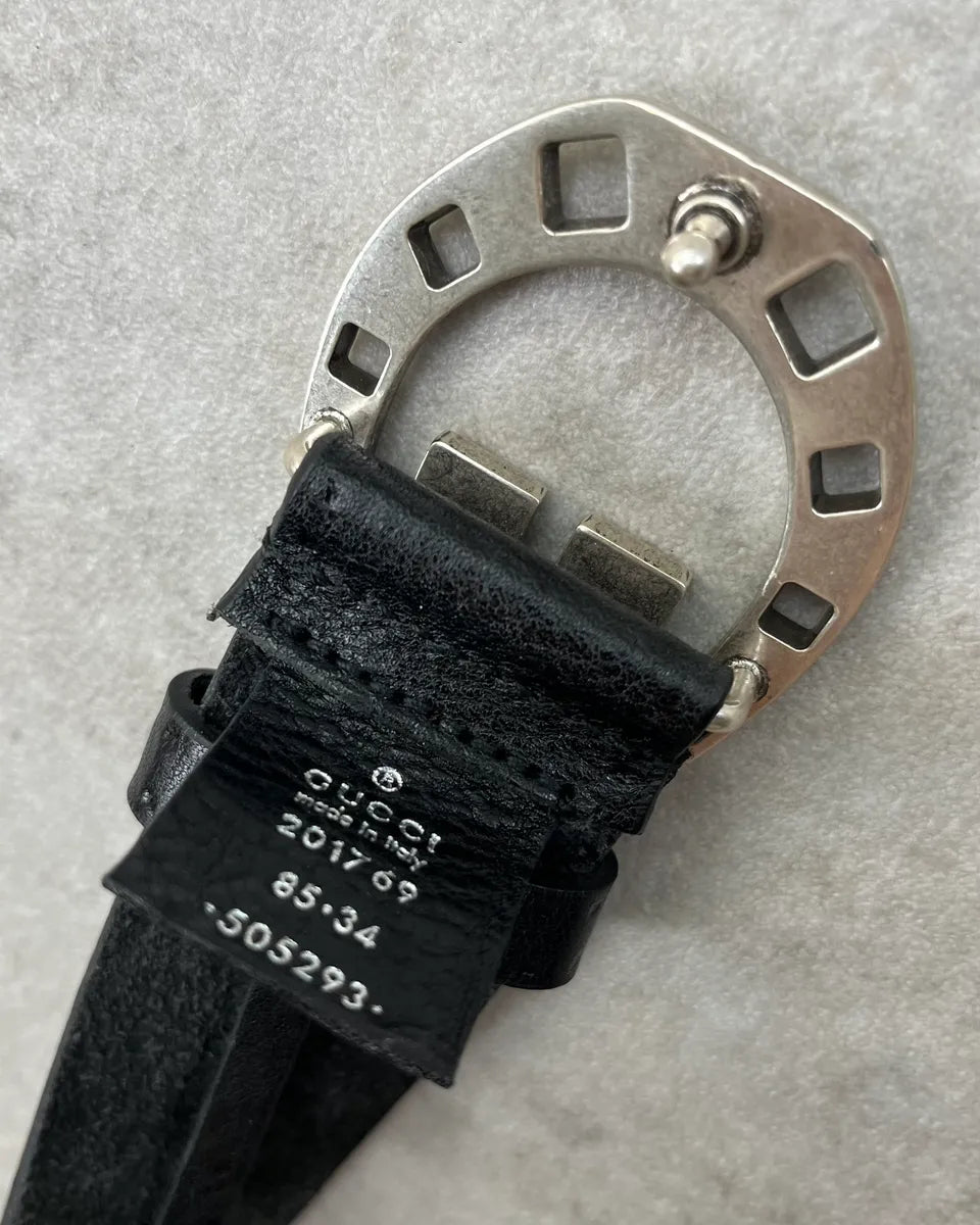 2000s Gucci Black Leather Horseshoe Buckle Belt atshizj 6