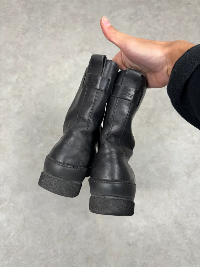 2000s Gucci Black Leather Lace-up Boots YxjQUXH 6