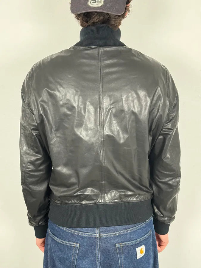 2000s Gucci Black Leather Light Bomber Jacket iBlDqUH 2